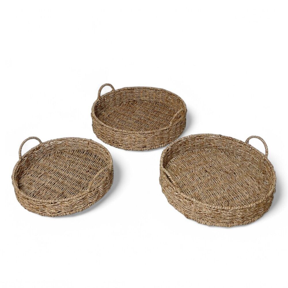 Round Woven Seagrass Nested Trays - Set of 3