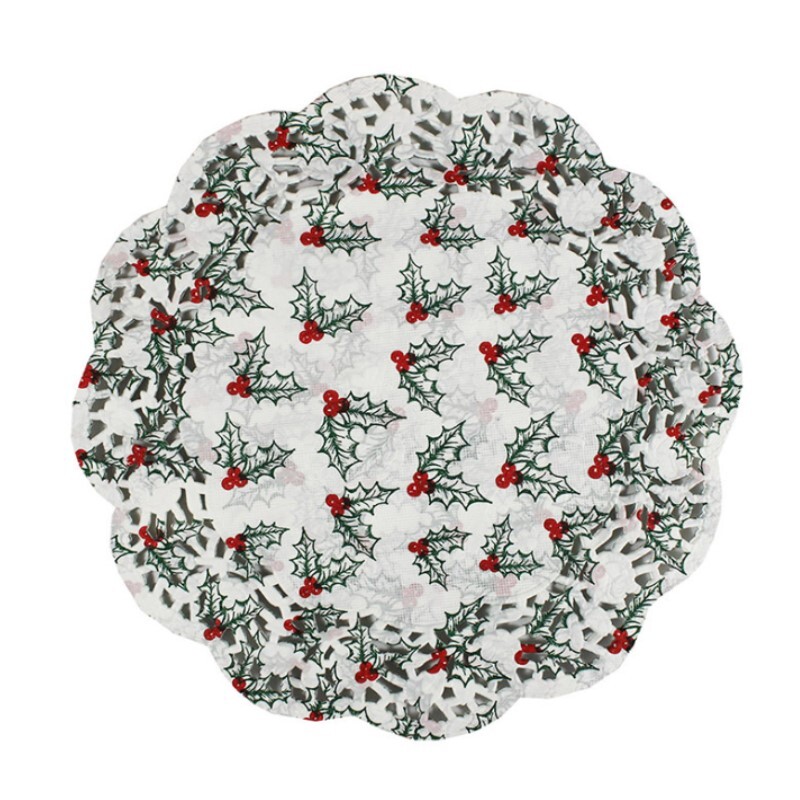 >Paper Doilies 50pk - Christmas Holly 265mm