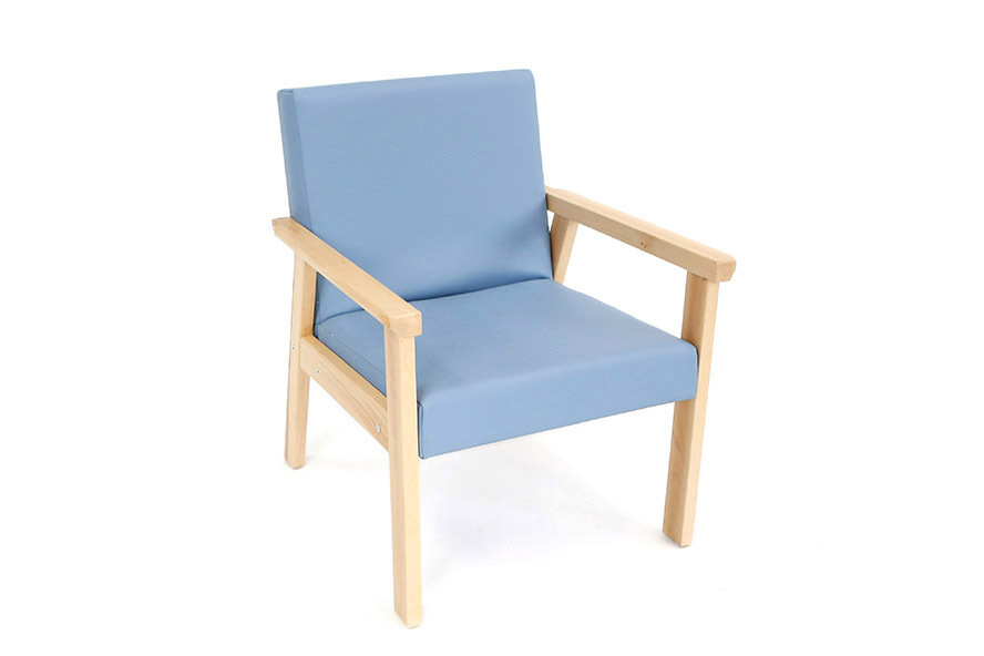 *Lounge Chair - Beech wood frame with Faux Leather Cushions - Blue