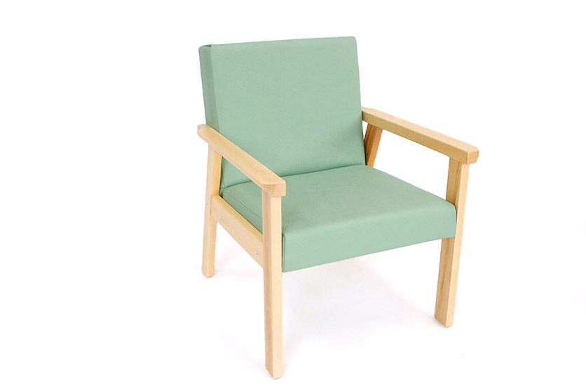 *Lounge Chair - Beech wood frame with Faux Leather Cushions - Green