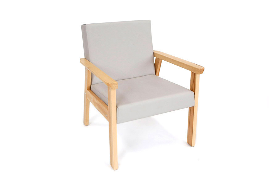 *Lounge Chair - Beech wood frame with Faux Leather Cushions - Grey