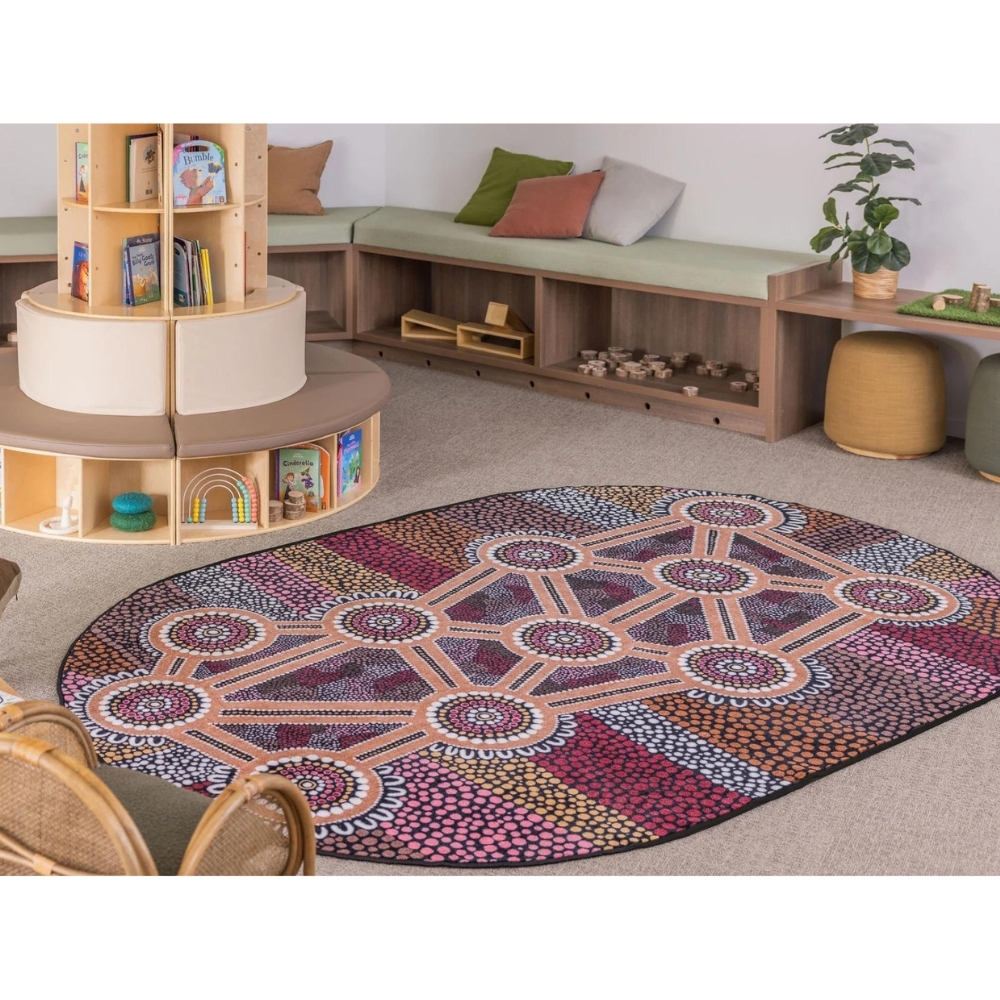 Indigenous Designed Oval Rug - 'Colours of Country' 2x3m