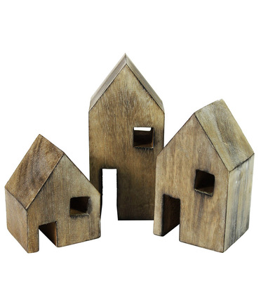 Natural Wooden Block House - Set of 3